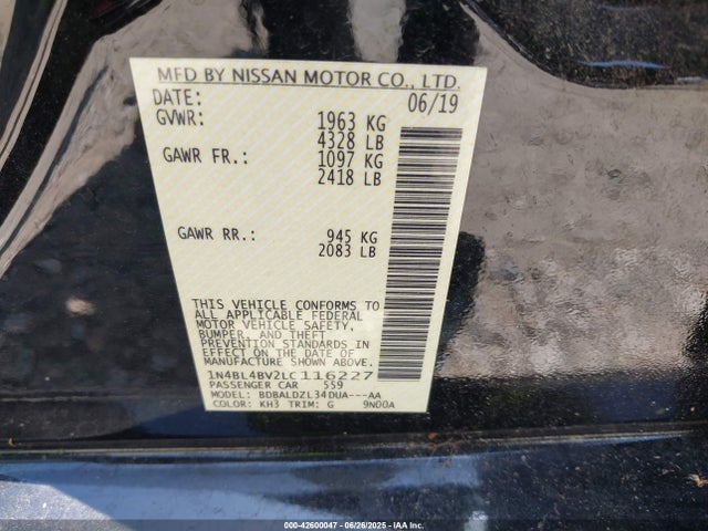 Nissan Altima 2020 1N4BL4BV2LC116227 Image 9