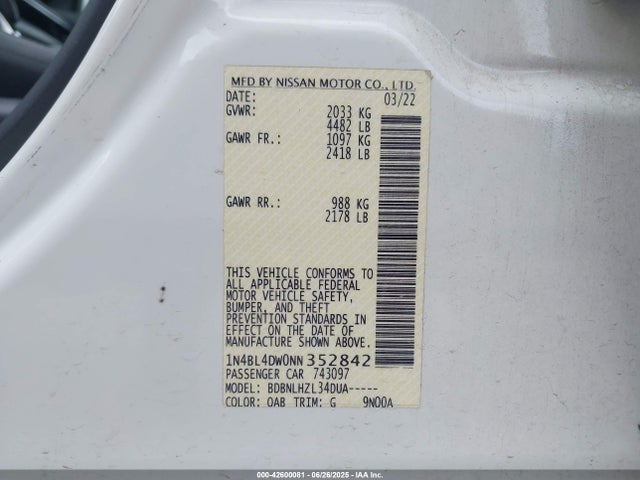Nissan 2022 2022 1N4BL4DW0NN352842 Image 9