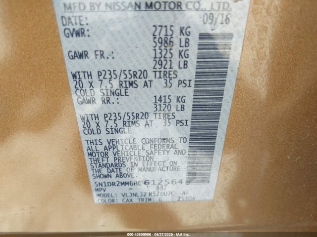 5N1DR2MM6HC612564 Nissan 2017