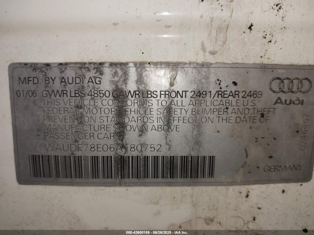2006 AUDI A4 WAUDF78E06A180752 Photo 8