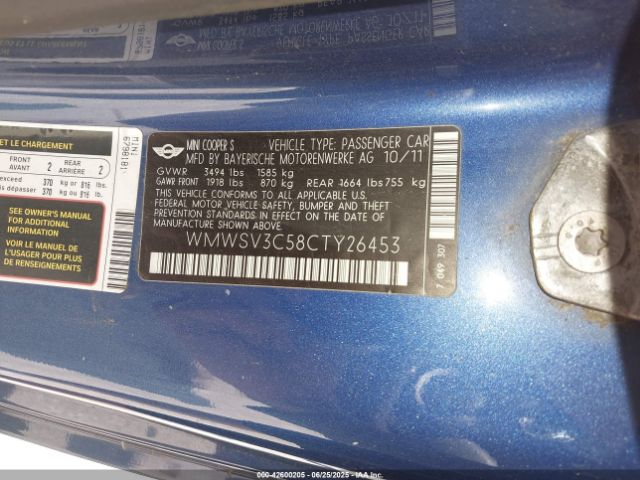 2012 MINI COOPER S WMWSV3C58CTY26453 Photo 8