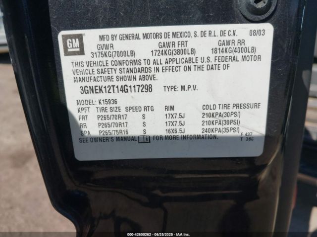 2004 CHEVROLET AVALANCHE 1500 3GNEK12T14G117298 Photo 8
