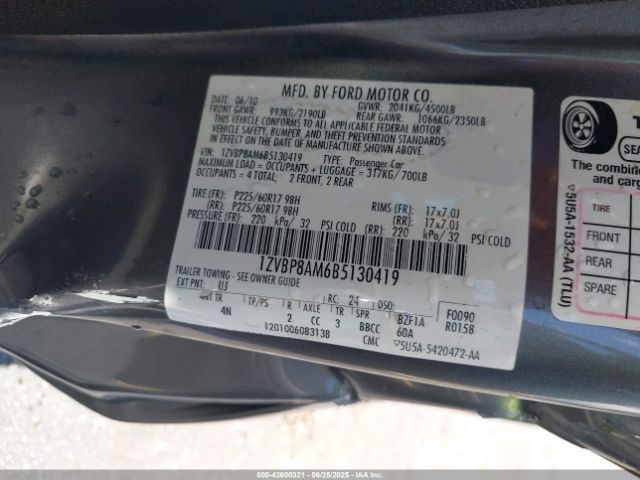2011 FORD MUSTANG 1ZVBP8AM6B5130419 Photo 8