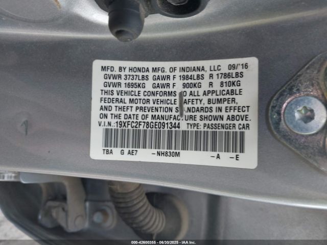 2016 HONDA CIVIC 19XFC2F78GE091344 Photo 8