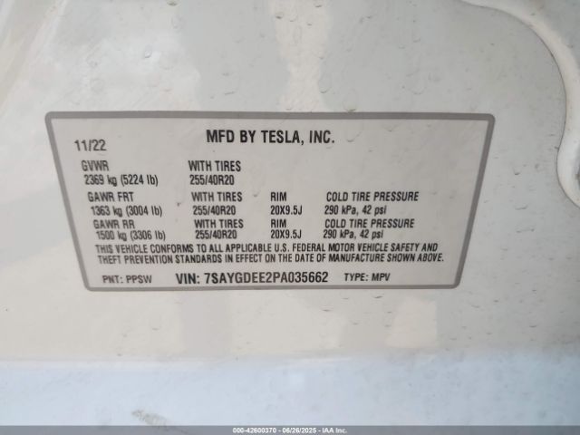 2023 TESLA MODEL Y 7SAYGDEE2PA035662 Photo 8