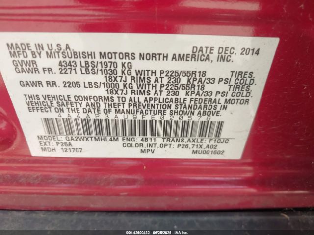 4A4AP3AU9FE020576 Mitsubishi dohc mivec