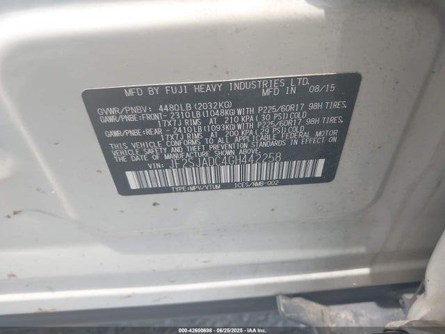 Subaru naturally aspirated u5 2016 JF2SJADC4GH442258 Image 9