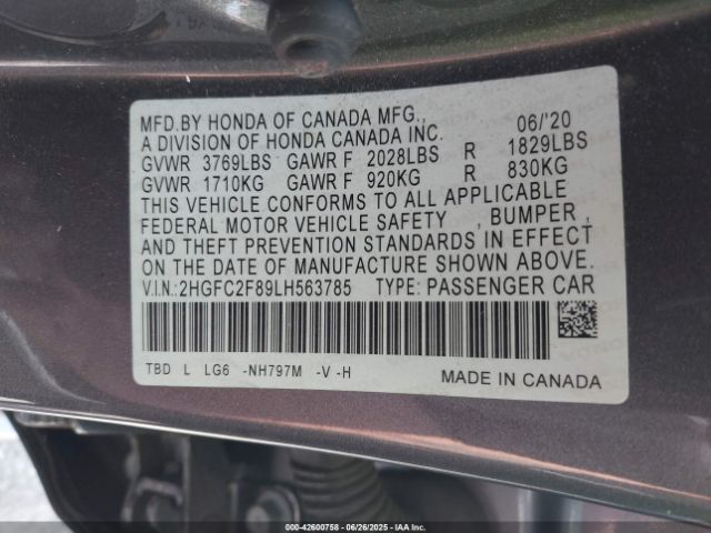 2020 HONDA CIVIC 2HGFC2F89LH563785 Photo 8