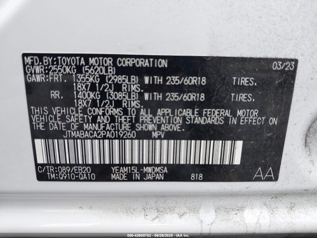 Toyota 1ym motor 2023 JTMABACA2PA019260 Image 9