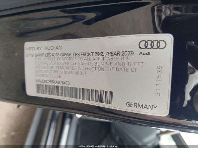 2019 AUDI A5 WAUDNCF55KA076475 Photo 8