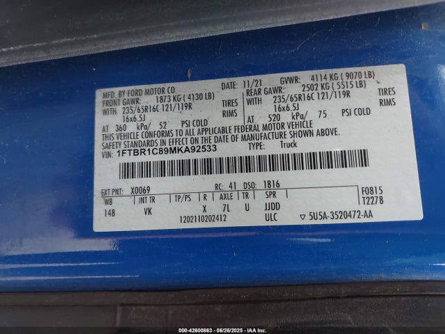 Ford Transit-250 2021 1FTBR1C89MKA92533 Image 9