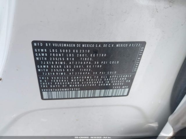 2022 VOLKSWAGEN TIGUAN 3VV2B7AX0NM079702 Photo 8