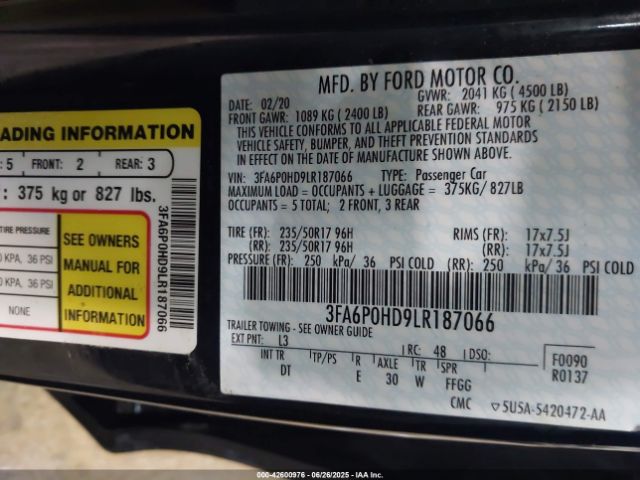 2020 FORD FUSION 3FA6P0HD9LR187066 Photo 8