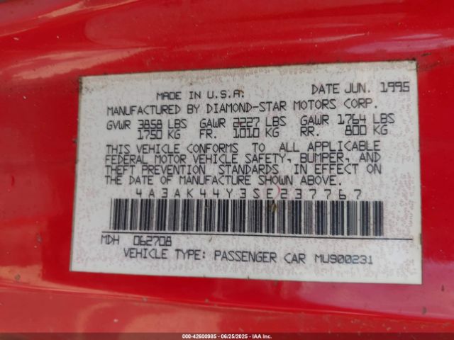1995 MITSUBISHI ECLIPSE 4A3AK44Y3SE237767 Photo 8