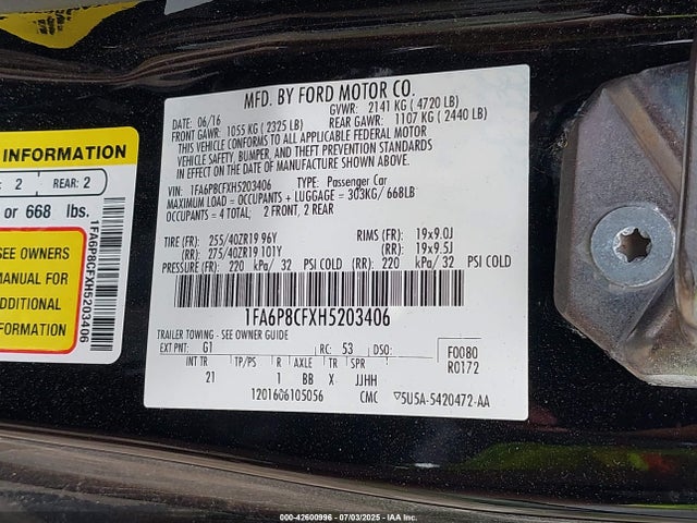 1FA6P8CFXH5203406 Ford 5.0l 4v premium fuel