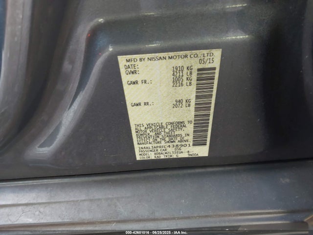 Nissan Altima 2015 1N4AL3AP4FC438901 Image 9