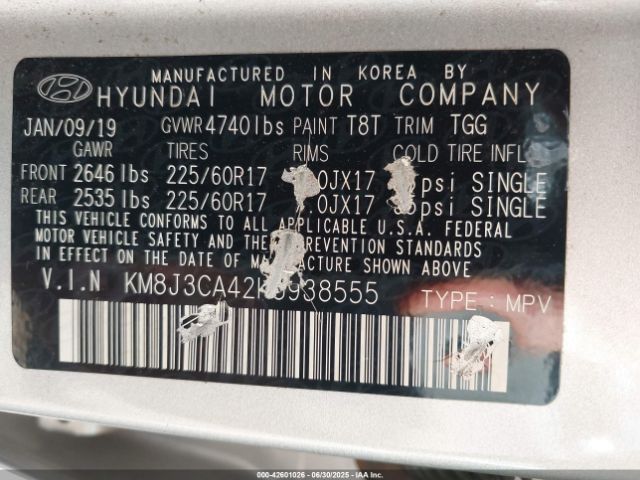 2019 HYUNDAI TUCSON KM8J3CA42KU938555 Photo 8