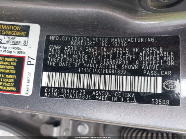 2017 TOYOTA CAMRY 4T1BF1FK1HU684899 Photo 8