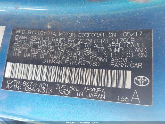 JTNKARJE1HJ547980 Toyota 2zr-fae