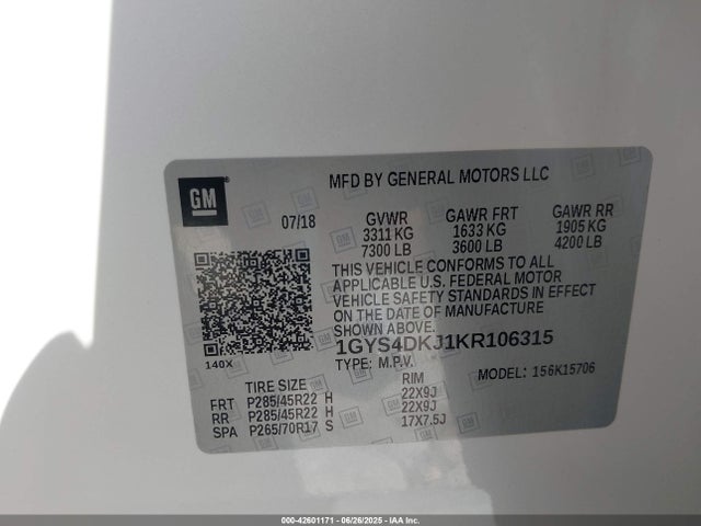 2019 CADILLAC ESCALADE 1GYS4DKJ1KR106315 Photo 8
