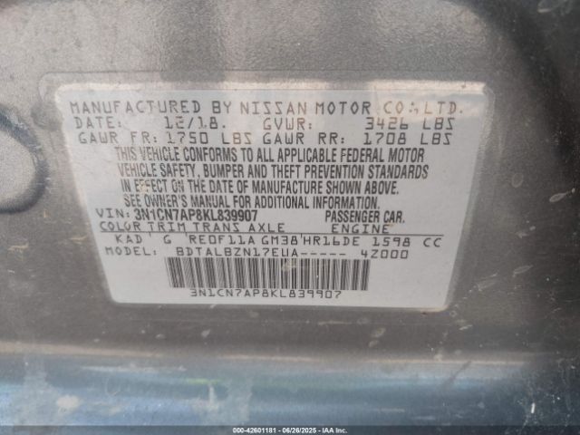 2019 NISSAN VERSA 3N1CN7AP8KL839907 Photo 8