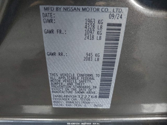 Nissan 2025 2025 1N4BL4BVXSN322768 Image 9