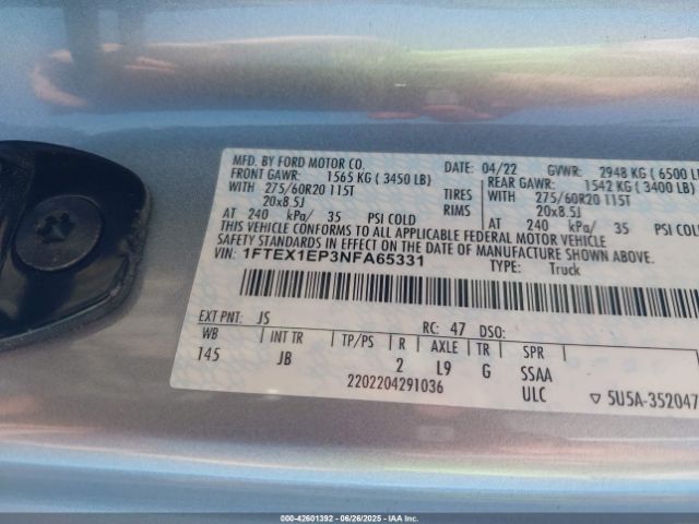 2022 FORD F-150 1FTEX1EP3NFA65331 Photo 8