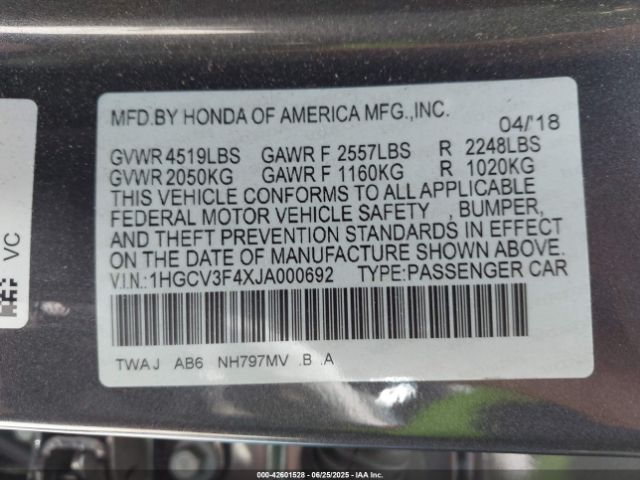 2018 HONDA ACCORD HYBRID 1HGCV3F4XJA000692 Photo 8