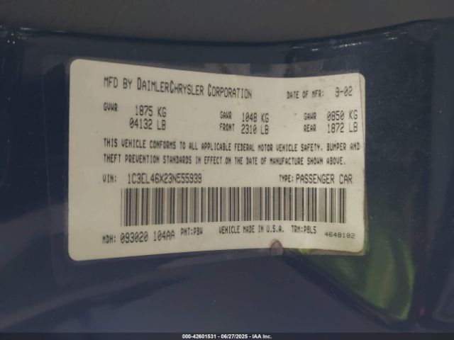 2003 CHRYSLER SEBRING 1C3EL46X23N555939 Photo 8