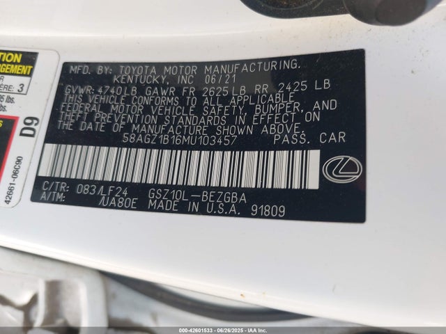 58AGZ1B16MU103457 Lexus 2gr-fks