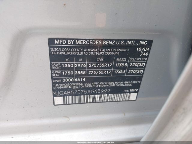 2005 MERCEDES-BENZ ML 350 4JGAB57E75A565999 Photo 8