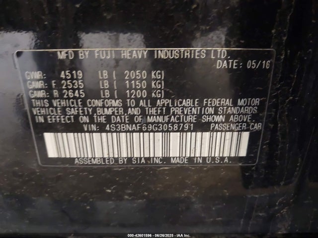 Subaru 2.5l u5 2016 4S3BNAF69G3058791 Image 9