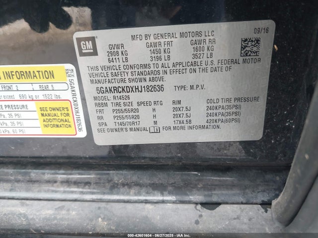 Продаж на аукціоні авто 2017 Buick Enclave Premium, vin: 5GAKRCKDXHJ182636, номер лоту: 42601604