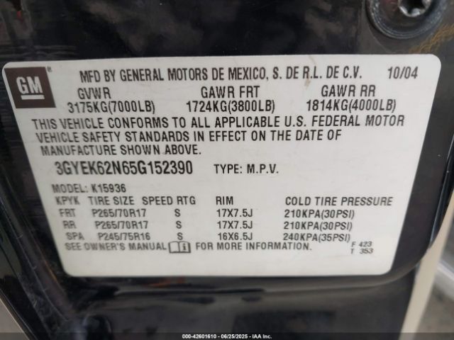 2005 CADILLAC ESCALADE EXT 3GYEK62N65G152390 Photo 8