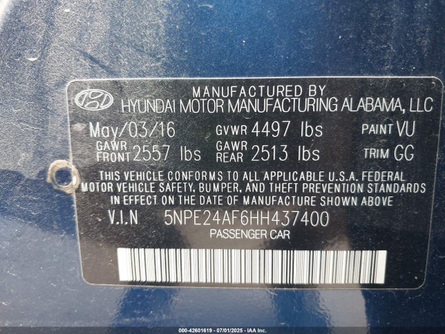Hyundai Sonata 2017 5NPE24AF6HH437400 Image 9
