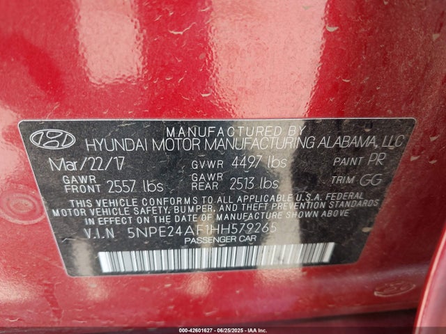 5NPE24AF1HH579265 Hyundai 2017