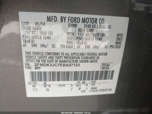 Ford 2014 2014 2FMDK3JC7EBA27123 Image 9