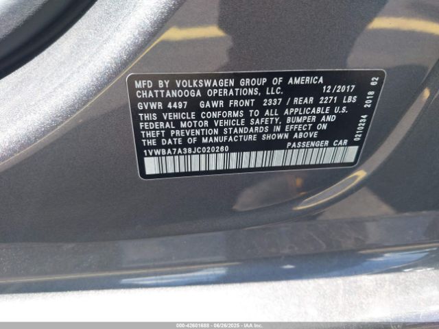 2018 VOLKSWAGEN PASSAT 1VWBA7A38JC020260 Photo 8