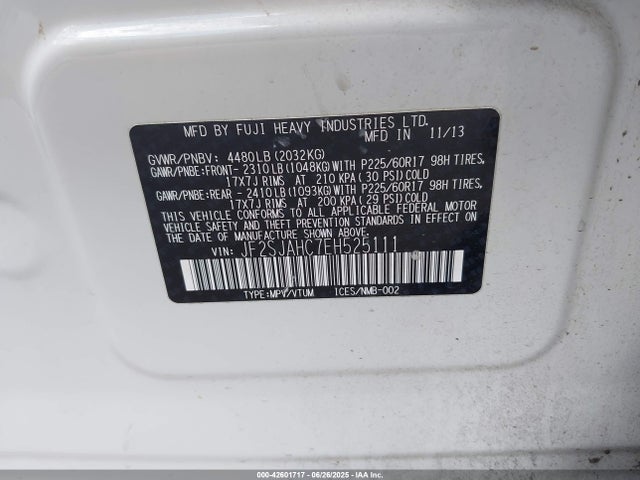 Продаж на аукціоні авто 2014 Subaru Forester 2.5i Limited, vin: JF2SJAHC7EH525111, номер лоту: 42601717