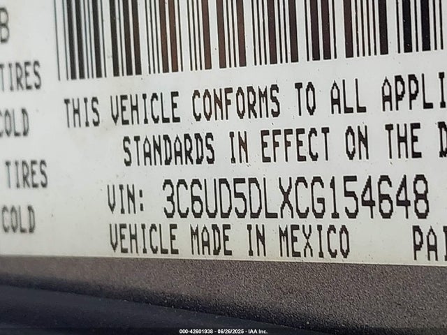 Auction sale of the 2012 Ram 2500 Slt, vin: 3C6UD5DLXCG154648, lot number: 42601938