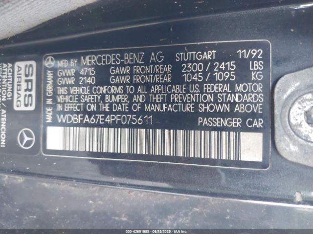 1993 MERCEDES-BENZ 500 WDBFA67E4PF075611 Photo 8