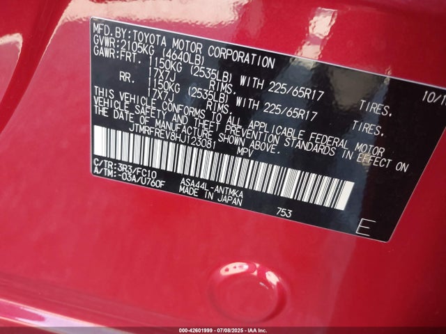 JTMRFREV8HJ123081 Toyota 2ar-fe