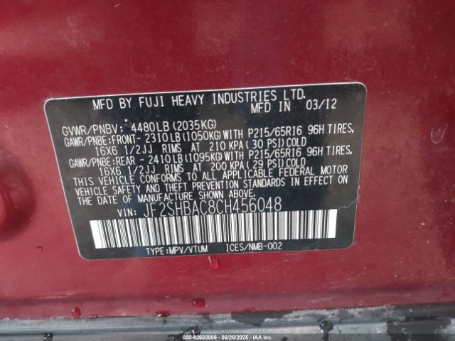 2012 SUBARU FORESTER JF2SHBAC8CH456048 Photo 8