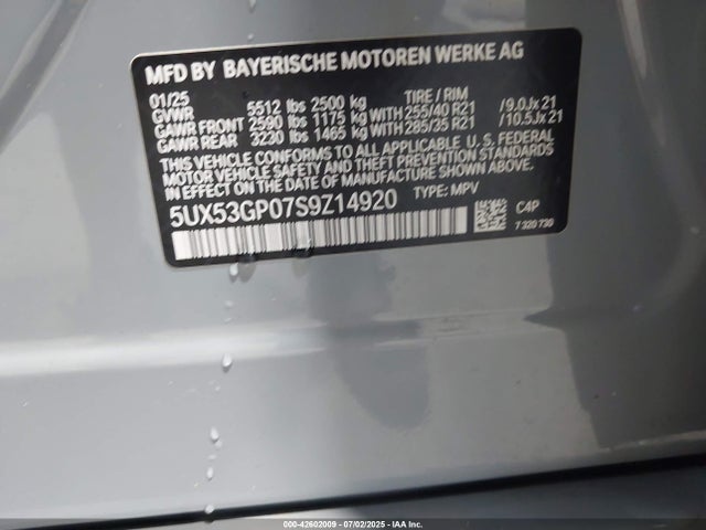 BMW 2025 2025 5UX53GP07S9Z14920 Image 9