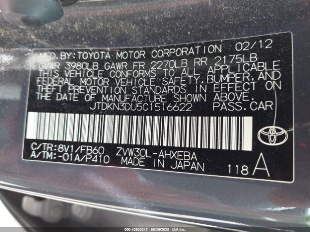 2012 TOYOTA PRIUS JTDKN3DU5C1516622 Photo 8