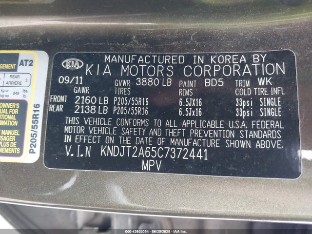 42602054 :رقم المزاد ، KNDJT2A65C7372441 vin ، 2012 Kia Soul + مزاد بيع