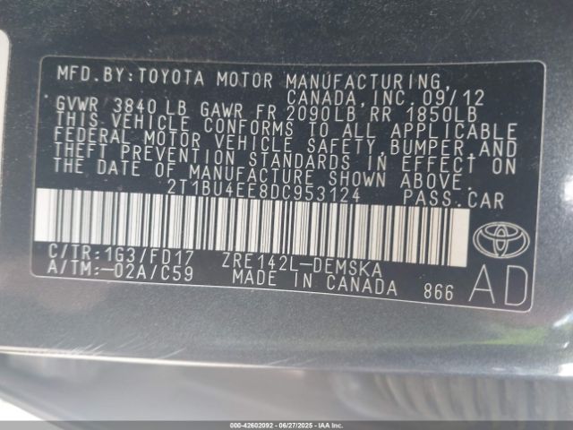 2013 TOYOTA COROLLA 2T1BU4EE8DC953124 Photo 8