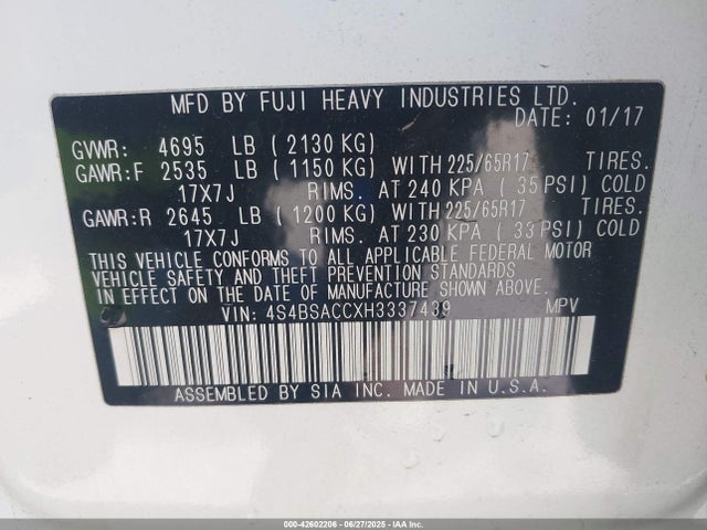 4S4BSACCXH3337439 Subaru u5