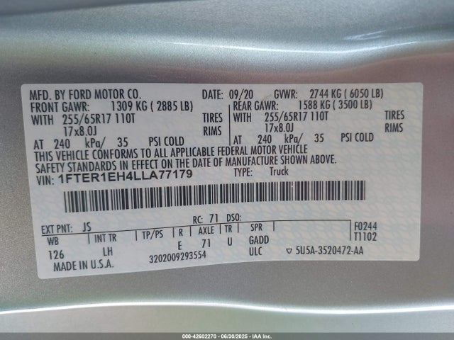 1FTER1EH4LLA77179 Ford 2020
