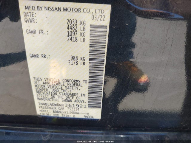 1N4BL4DW8NN361921 Nissan Altima